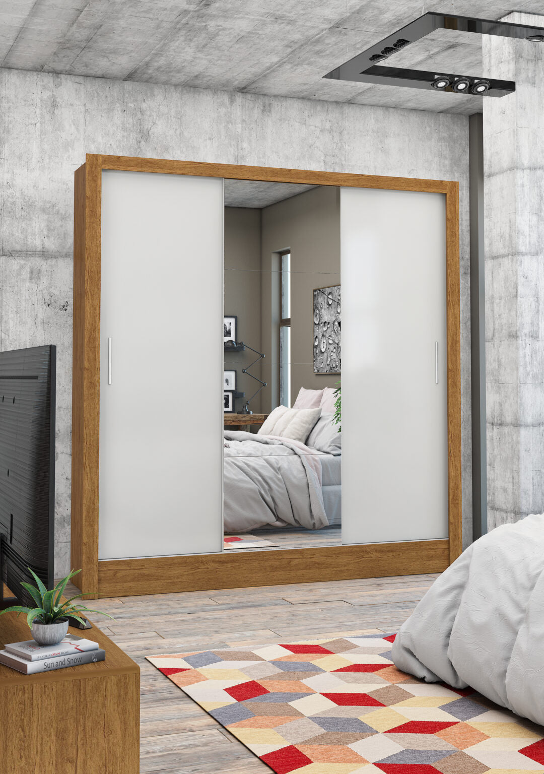 Guarda-Roupa Dubai/Santiago Plus(1 Porta espelhada) 1,79 m Freijó/Branco – CARIOCA MÓVEIS - Móveis furniture