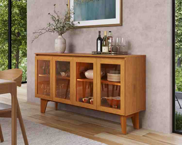 Buffet Krypton 4P com Vidro Reflecta e LED Nature J&A Moveis