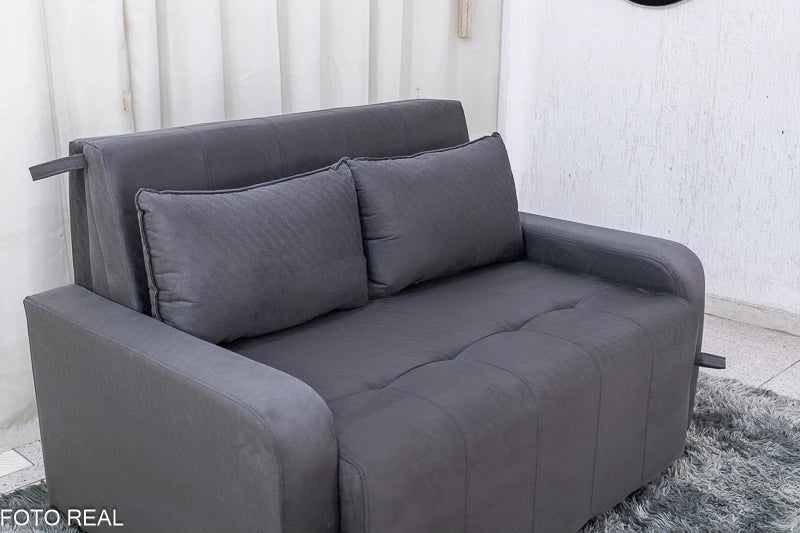 Sofá Cama Amora New Larg. 1.37m Veludinho Cinza - Móveis furniture