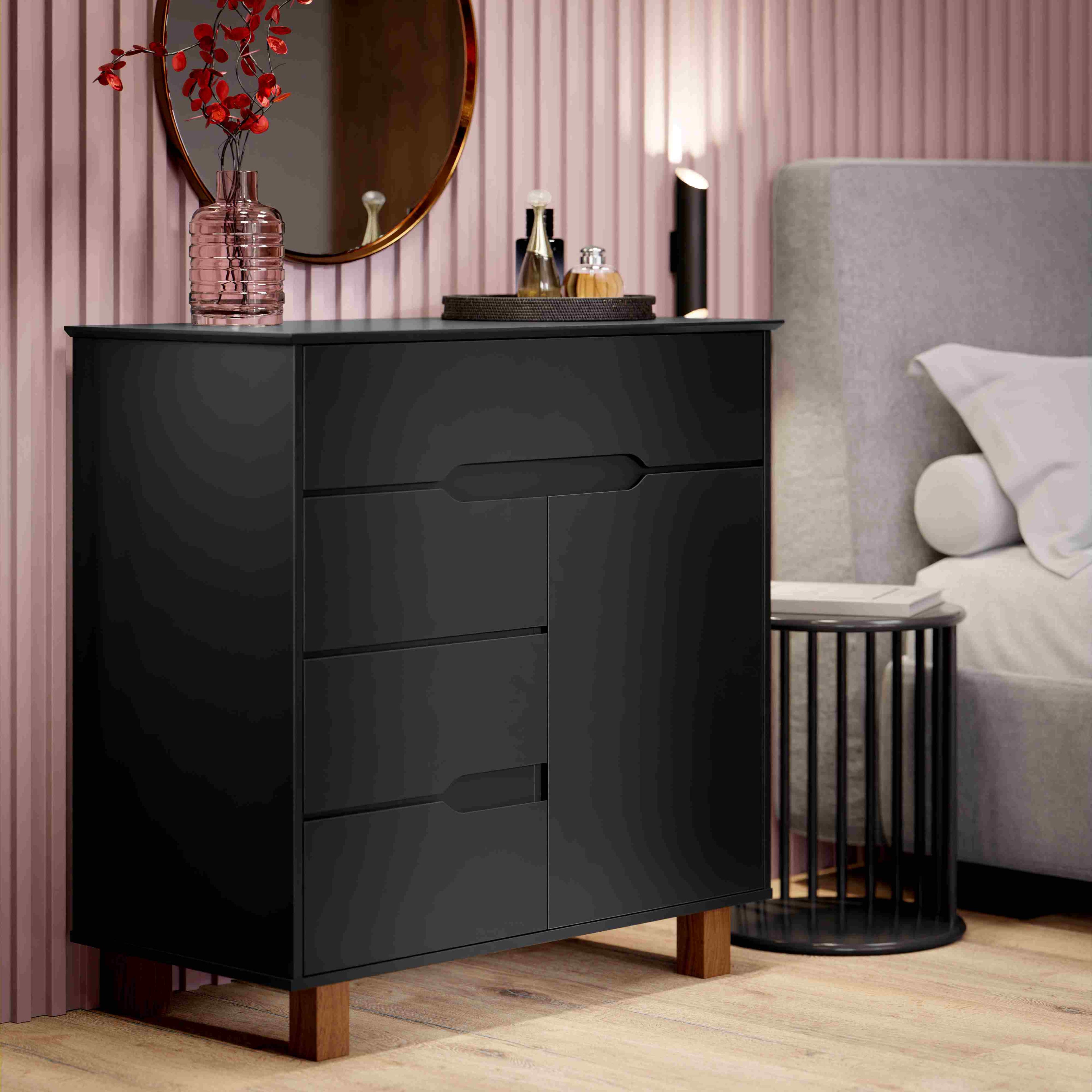 Comoda Flow 4G1P Preto - Móveis furniture