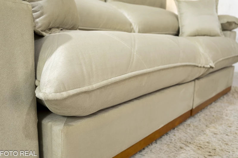 Sofá Retrátil Reclinável 2.30m Magnum Veludo Bege - Molas Ensacadas