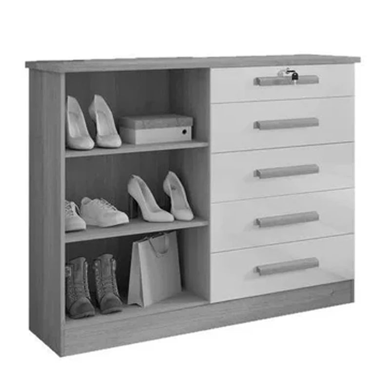 Cômoda New Athos Castanho/Off 5 Gavetas e Sapateira Larg. 1.36m - D Doro