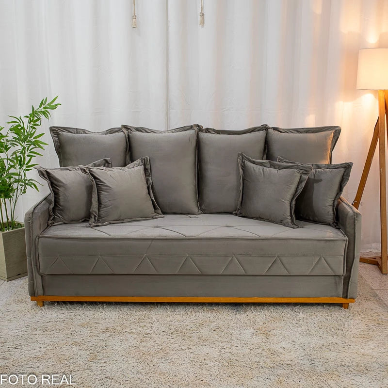 Sofá Vican Veludo Bege 5003 Larg. 2.00m - Molas Bonnel