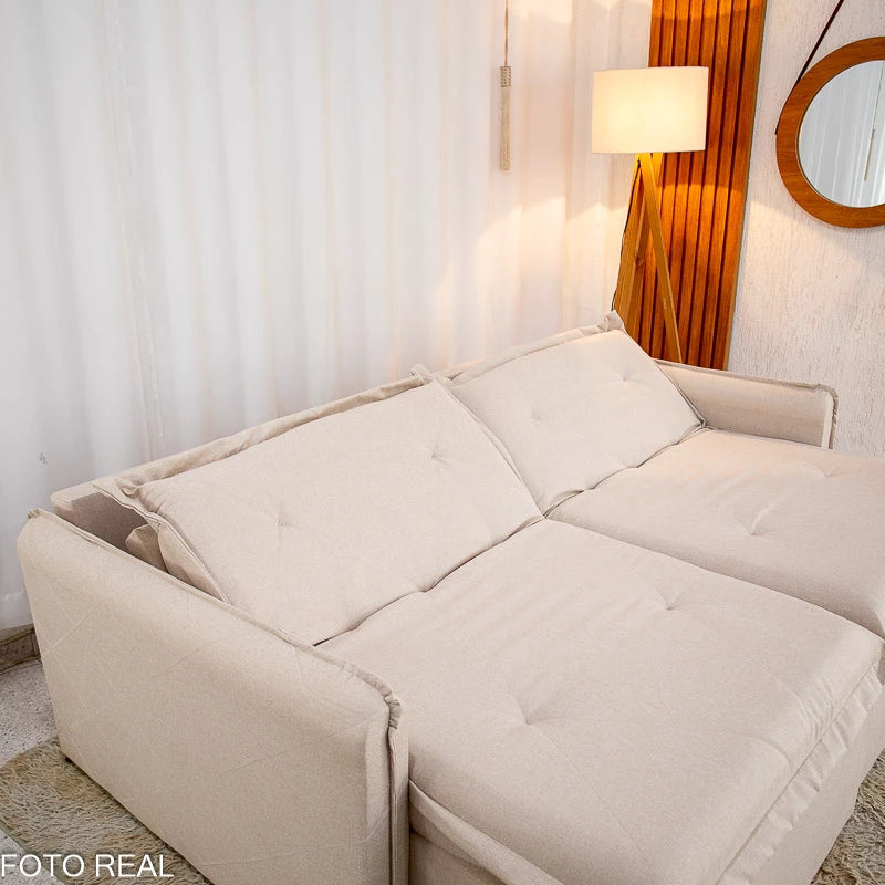 Sofá Retrátil Reclinável Lima 2.00m Linho Bege A57 - Sem Caixa