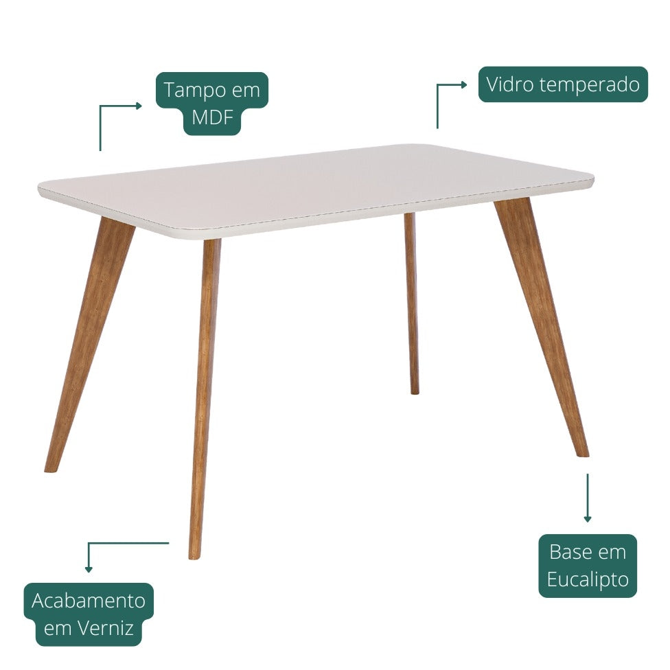 Mesa Acerola 130 (C/Vidro) Madeira/Off White – CIMOL