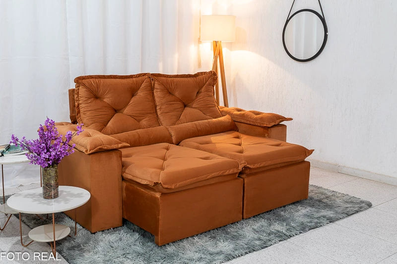 Sofá Retrátil Reclinável 2.00m Texas Veludo Terracota - Móveis furniture