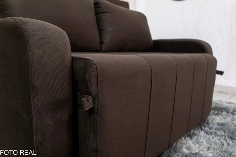 Sofá Cama Amora New Larg. 1.37m Veludinho Marrom - Móveis furniture