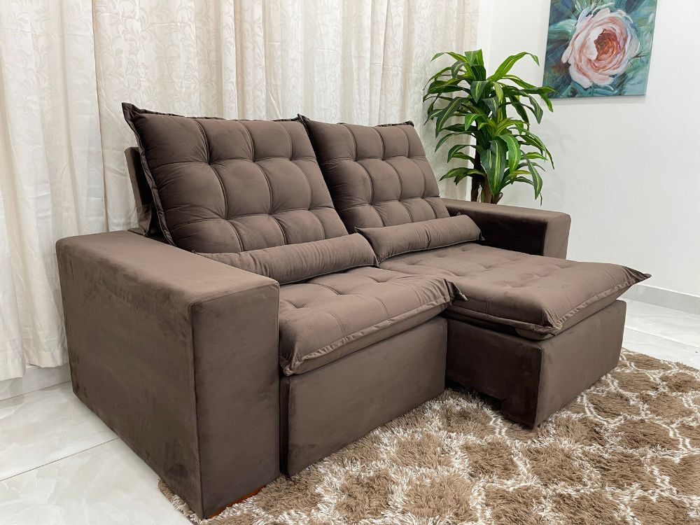 Sofá Retrátil Reclinável Small 2.00m – Marrom Veludão - Móveis furniture
