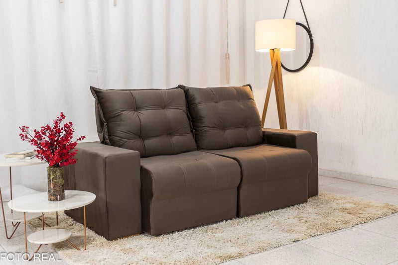 Sofá Retrátil e Reclinável Belém 1.90m Veludo Marrom - Móveis furniture