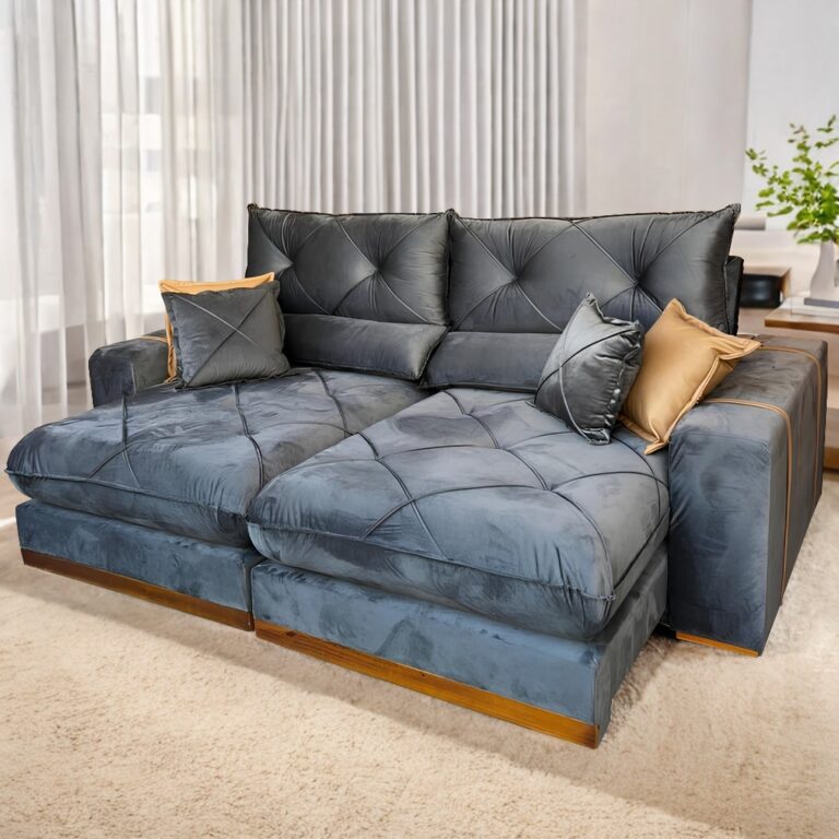 Sofá Retrátil e Reclinável Gran Bello 2,50 m Veludo Cinza Grafite – IMPÉRIO DECOR