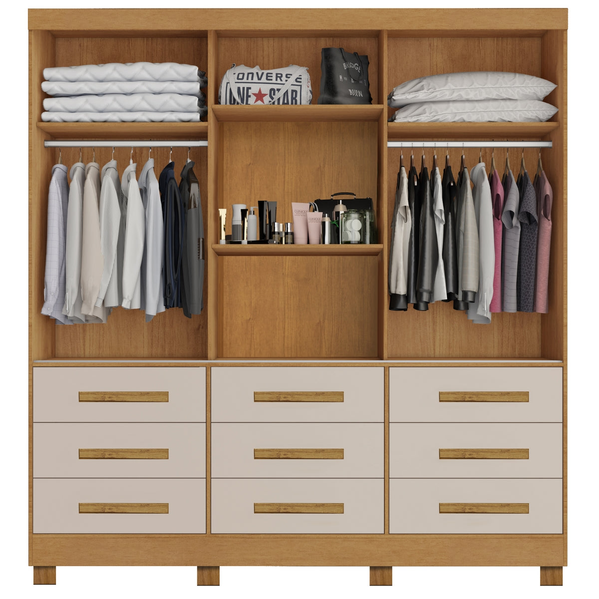 Guarda-Roupa 3 Portas(Com Pés)Athenas 1,80 m Nature/Off White – BIANCHI