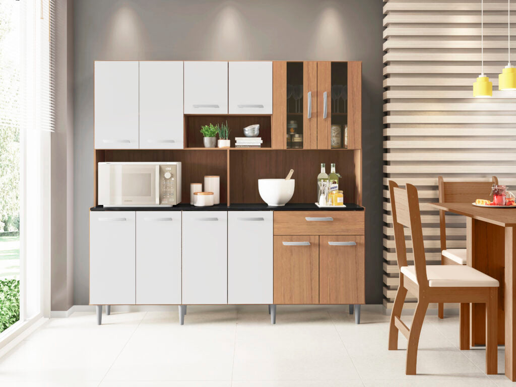 Kit Cozinha Clara 1,80 Carvalho/Branco – POLIMAN - Móveis furniture