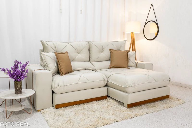 Sofá Retrátil Reclinável 2.30m Gran Bello Veludo Bege - D33 e Molas Ensacadas - Móveis furniture