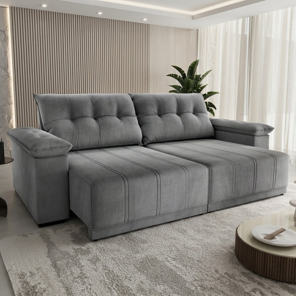 Sofá Retrátil e Reclinável Del/Delta 2,30 m Veludo Cinza Grafite – VIERO