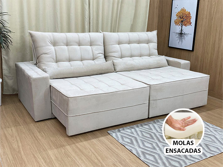 Sofá Retrátil Reclinável 2,90 m Bege 334 Baruqui - Móveis furniture