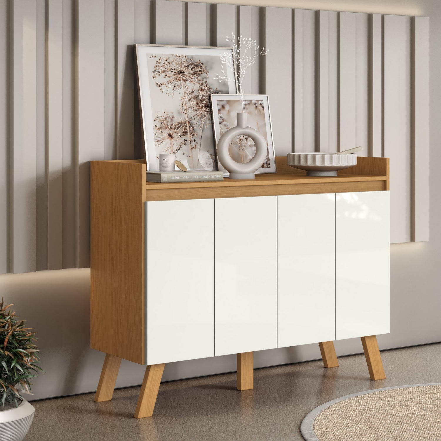 Aparador/Buffet 4 Portas Lis Cinamomo/Branco – ARAMÓVEIS