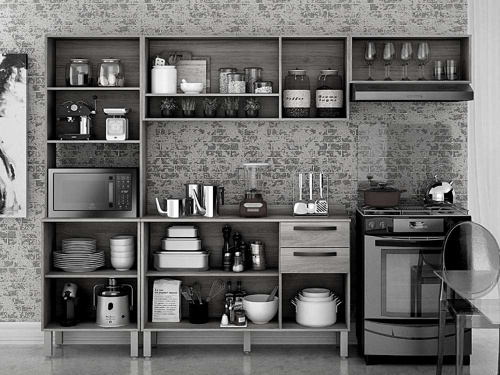 Cozinha Completa Valência com Aéreo 3 portas Reflecta 4 peças - Móveis furniture