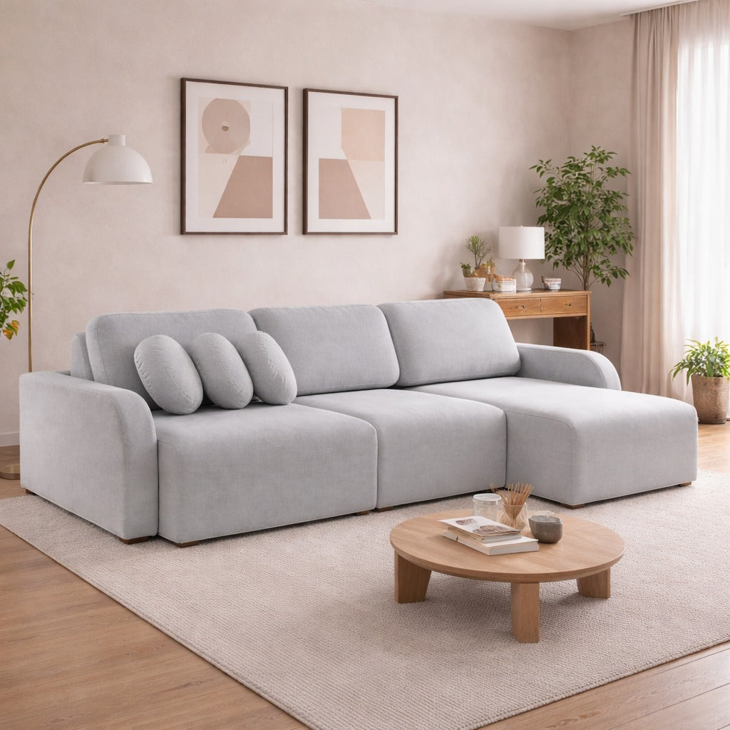 Sofá Cama Retrátil Bellagio 3,00 m Linho Cinza 19 – CONFORT LAR ESTOFADOS