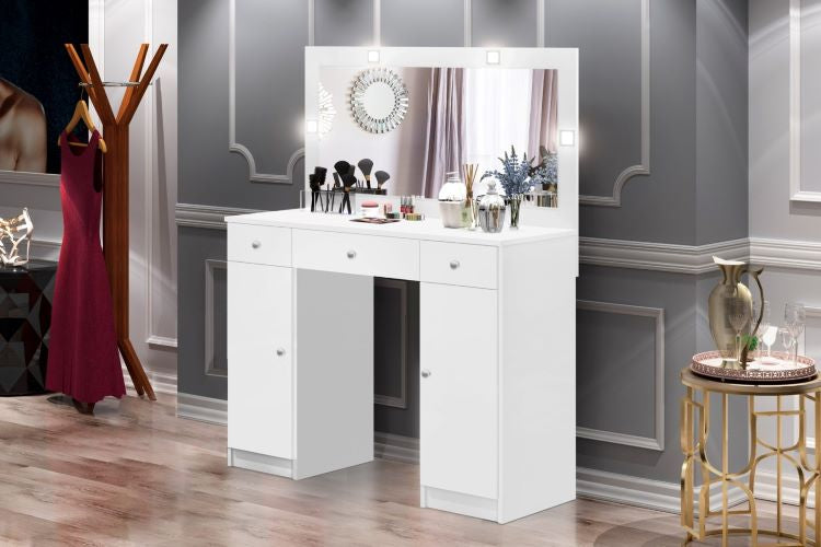 Penteadeira Realeza 3G2P com Espelho e LEDs Branco J A Moveis