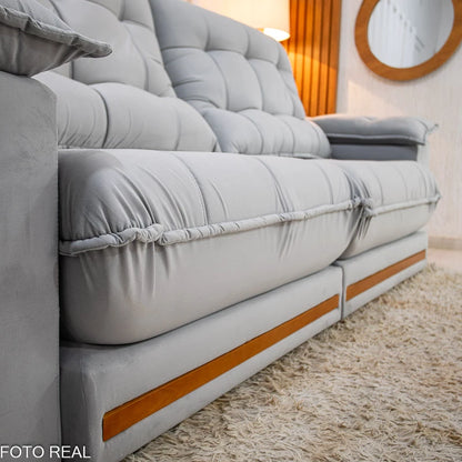 Sofá Retrátil Reclinável Barcelona 2.30m Veludo Prata  - D33 e Molas Ensacadas
