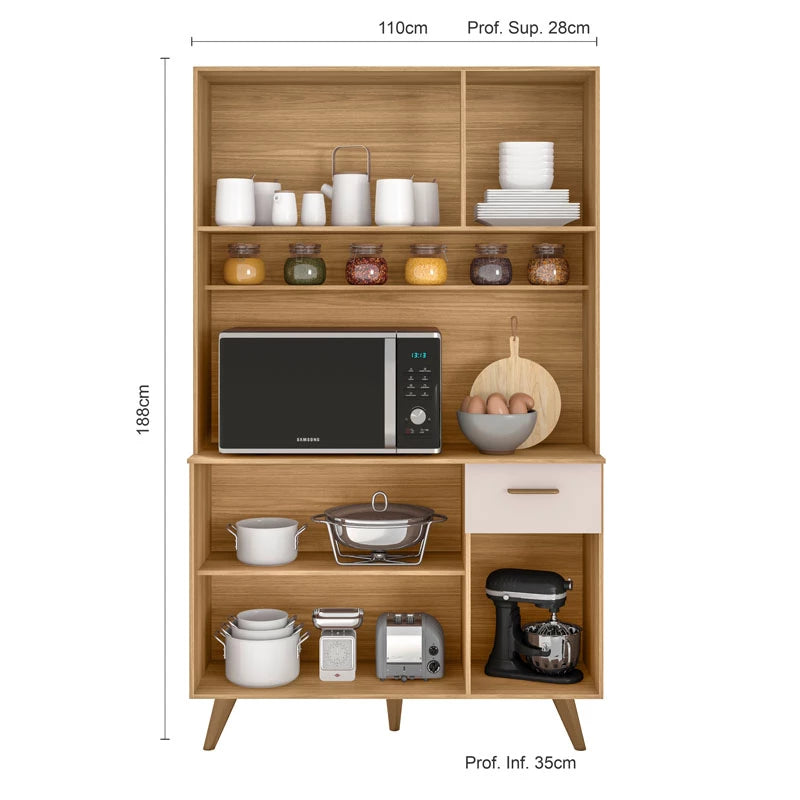 Kit Cozinha Lívia Ripado 3D 6 Portas 1 Gaveta Larg. 1.10m Freijó/Off Poliman - Móveis furniture