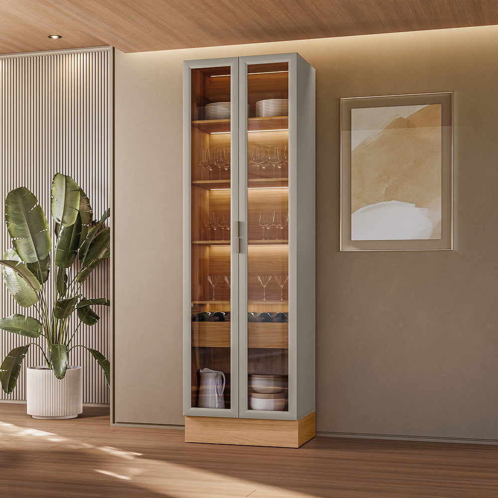 Cristaleira Allure 0.7 com Rodapé Simples Jequitibá/Gris Fosco – LINEA BRASIL