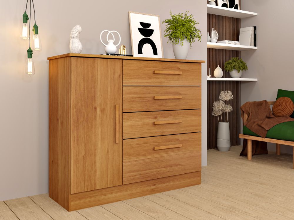 Cômoda Sapateira Chicago 4 Gavetas 1 Porta Tcil – Cinamomo - Móveis furniture