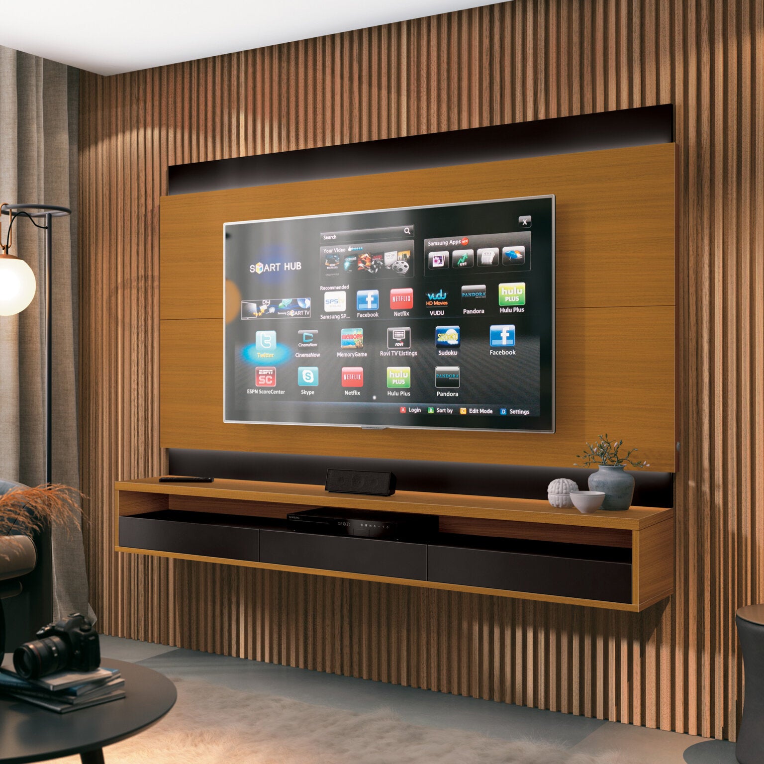 Painel até 65″ Savoy 1.6 Cedro Natural/Preto – EDN MÓVEIS - Móveis furniture