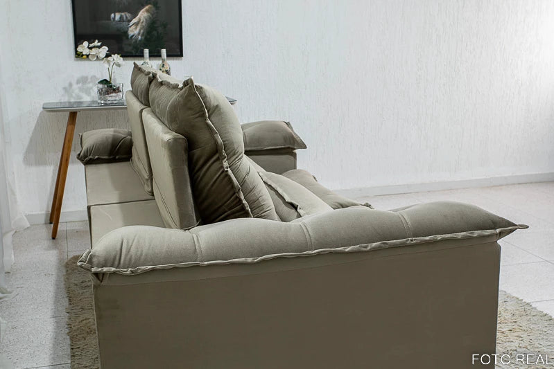 Sofá Retrátil Reclinável 2.30m Ipanema Veludo Capuccino - Móveis furniture