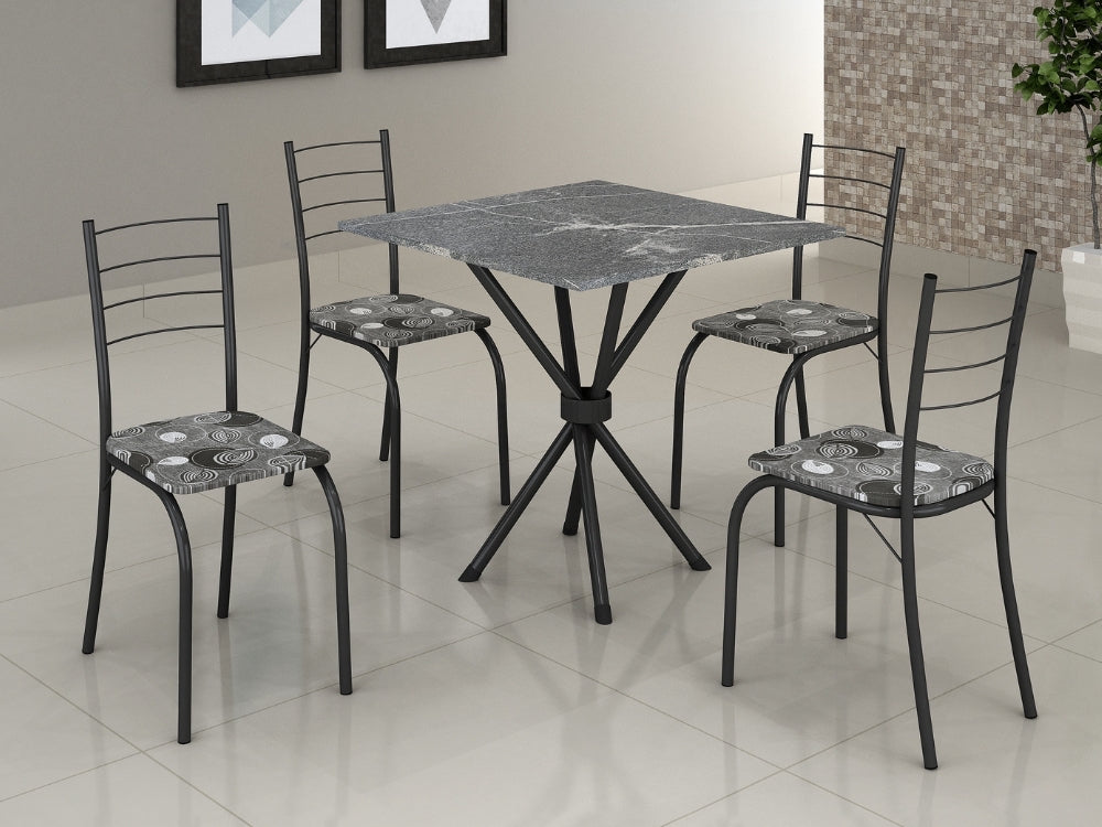 Conjunto Mesa Tubular Rio Preto Fosco com 4 cadeiras Tampo Granito Topázio – 0.70×0.70 - Móveis furniture