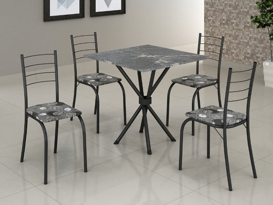 Conjunto Mesa Tubular Rio Preto Fosco com 4 cadeiras Tampo Granito Topázio – 0.70×0.70 - Móveis furniture