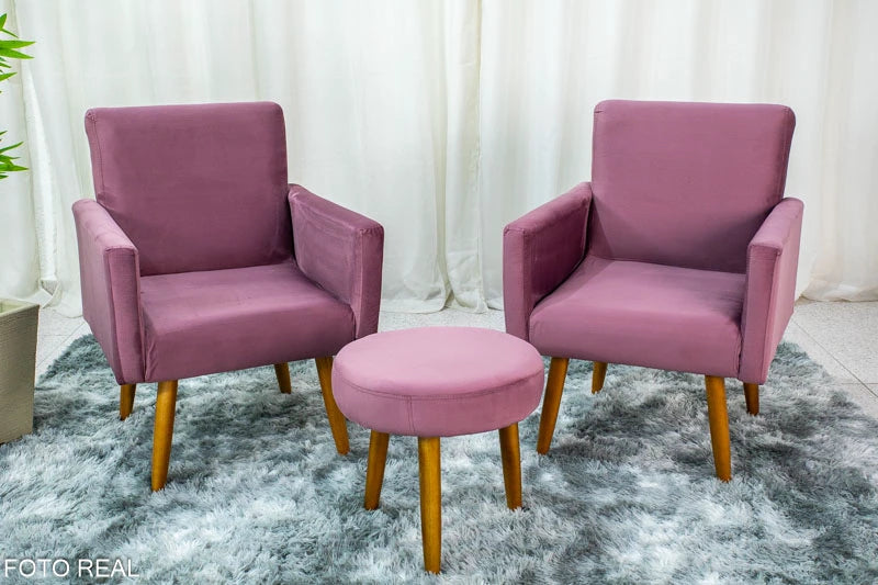 2 Poltrona Dallas Uva + 1 Puff Dallas Uva - Móveis furniture