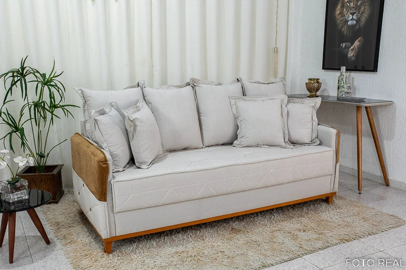 Sofá 3 lugares Vican Larg. 2.00m Linho Bege 5044 Detalhe 05 - Molas Bonnel - Móveis furniture