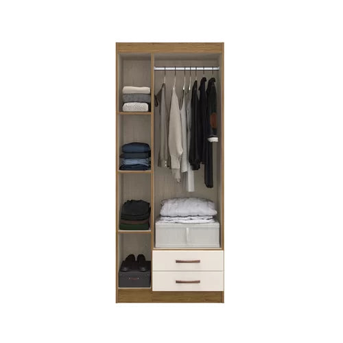 Guarda-Roupa Solteiro 3 Portas Treviso 103 Off White/Nogueira - Móveis furniture