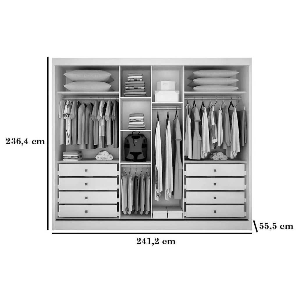 Guarda Roupa Diamond Casal Com Espelho 3 Portas 8 Gavetas Novo Horizonte