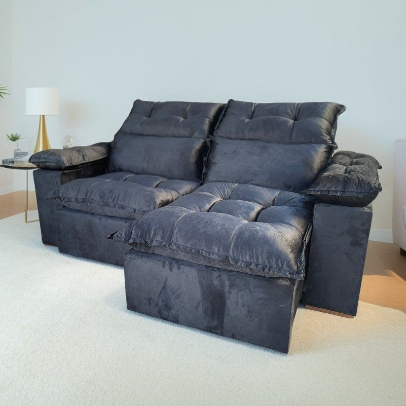 Sofá Retrátil e Reclinável Imperial 2,00 m Veludo Jolie Preto 12 – - Móveis furniture