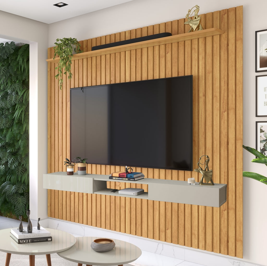 Painel Ripado até 55″ Impacto 1.4 Cinamono + Nicho Impacto 1.2 Off White – PATRIMAR
