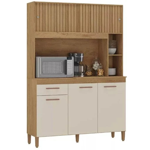 Armário de Cozinha Ceara 5 Portas 1 Gaveta Atualle Canelato 3D Off White - Móveis furniture