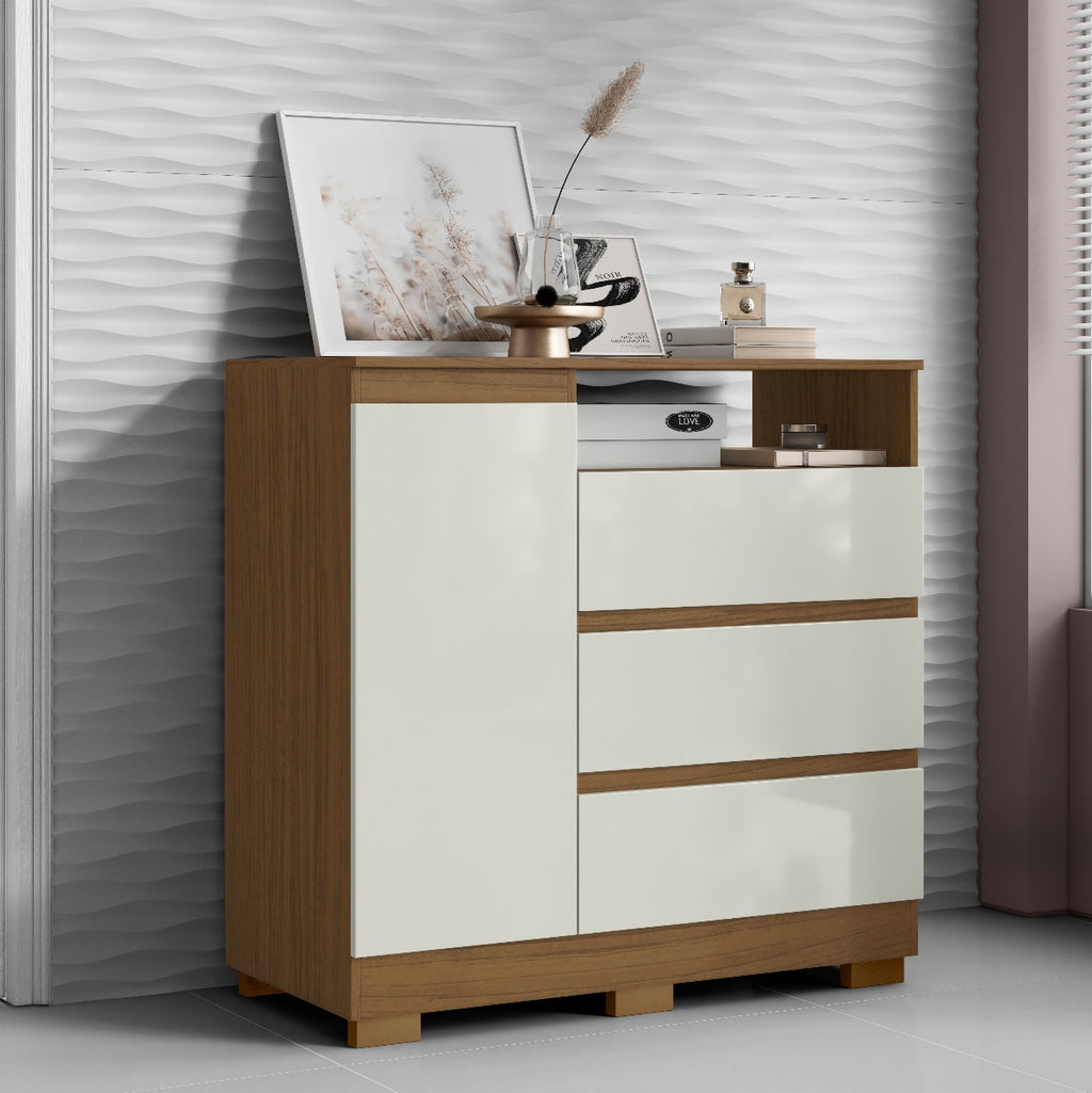 Cômoda 3 Gavetas com Sapateira e Nicho Atacama/Off White – ARAMÓVEIS