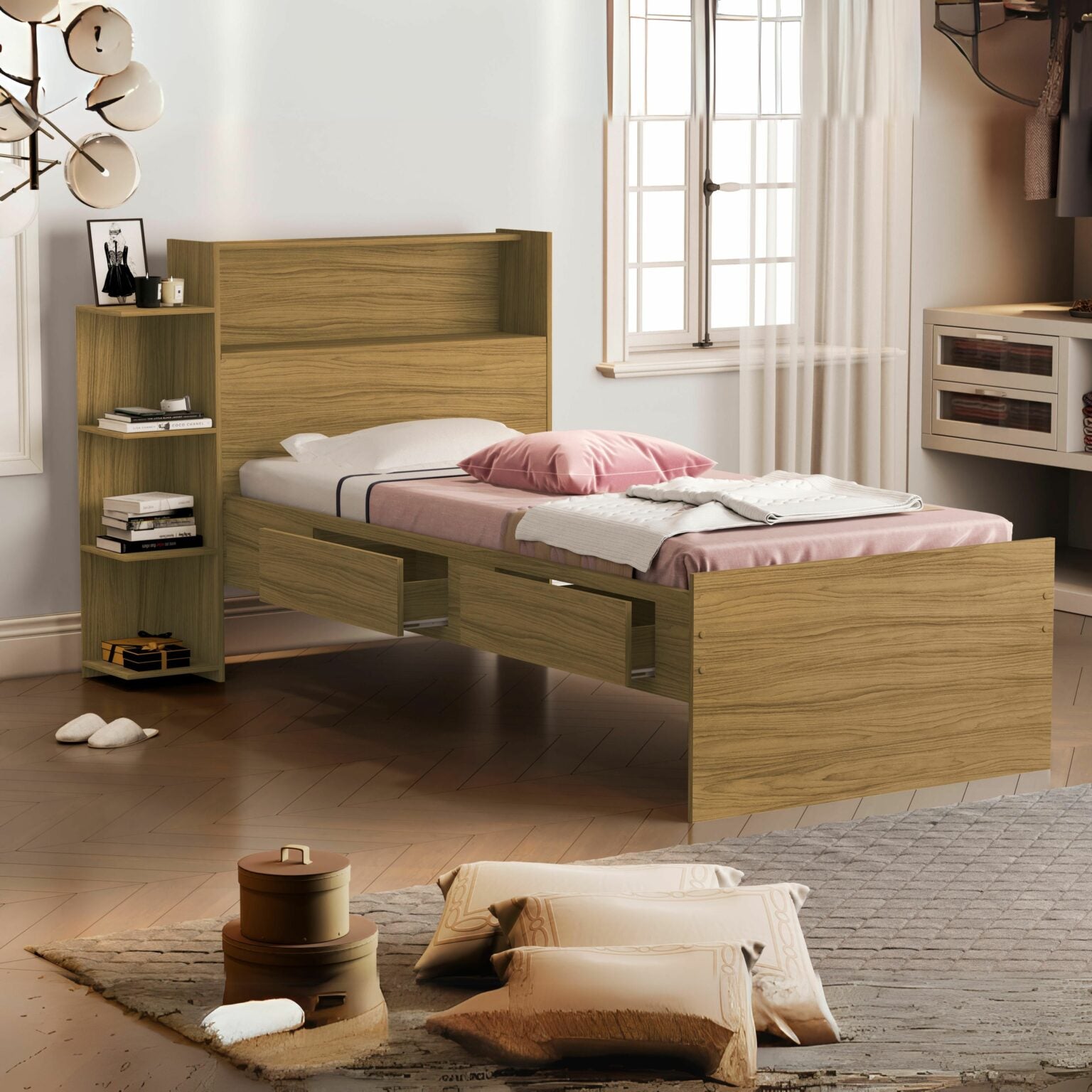 Cama Solteiro Baú Isa Freijó – MADEC/VJ MÓVEIS