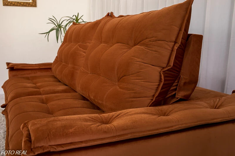 Sofá Retrátil Reclinável Atenas 2.10m Veludo Ferrugem D33 e Molas Ensacadas - Móveis furniture