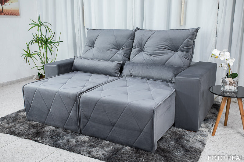 Sofá Retrátil Reclinável Belize 2.10m Veludo Grafite A15 - Móveis furniture
