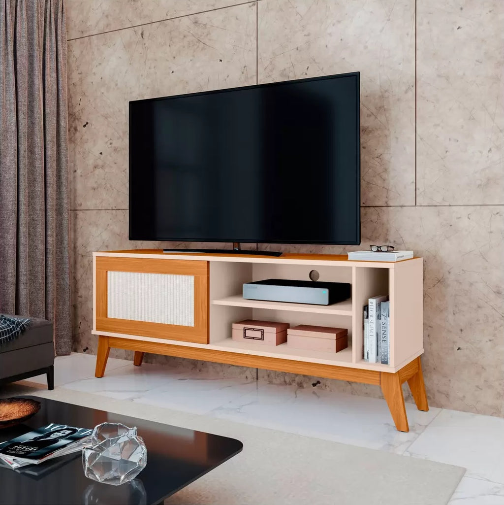 Rack até 55″ Cayman Off White/Cedro – EDN MÓVEIS - Móveis furniture