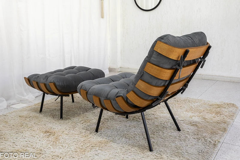 Poltrona com Puff Florença Veludo Grafite