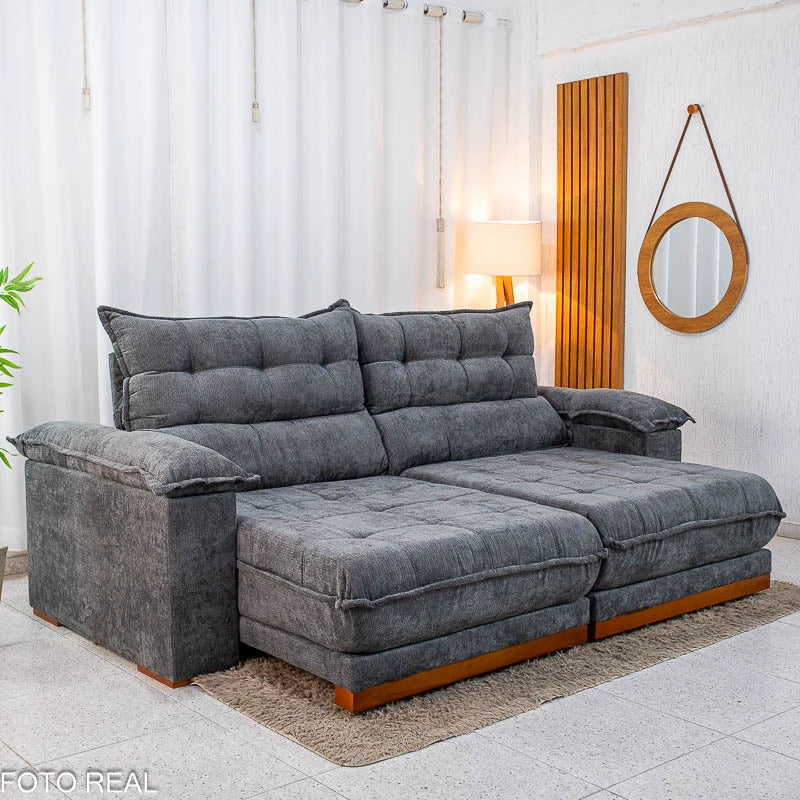 Sofá Retrátil Reclinável Itauna 2.30m Chenille Grafite 573 D28 Soft - Molas Ensacadas