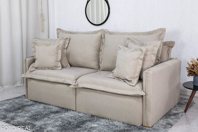 Sofá Retrátil Reclinável Lima Linho Bege A57 Larg. 2.00m - Sem Caixa