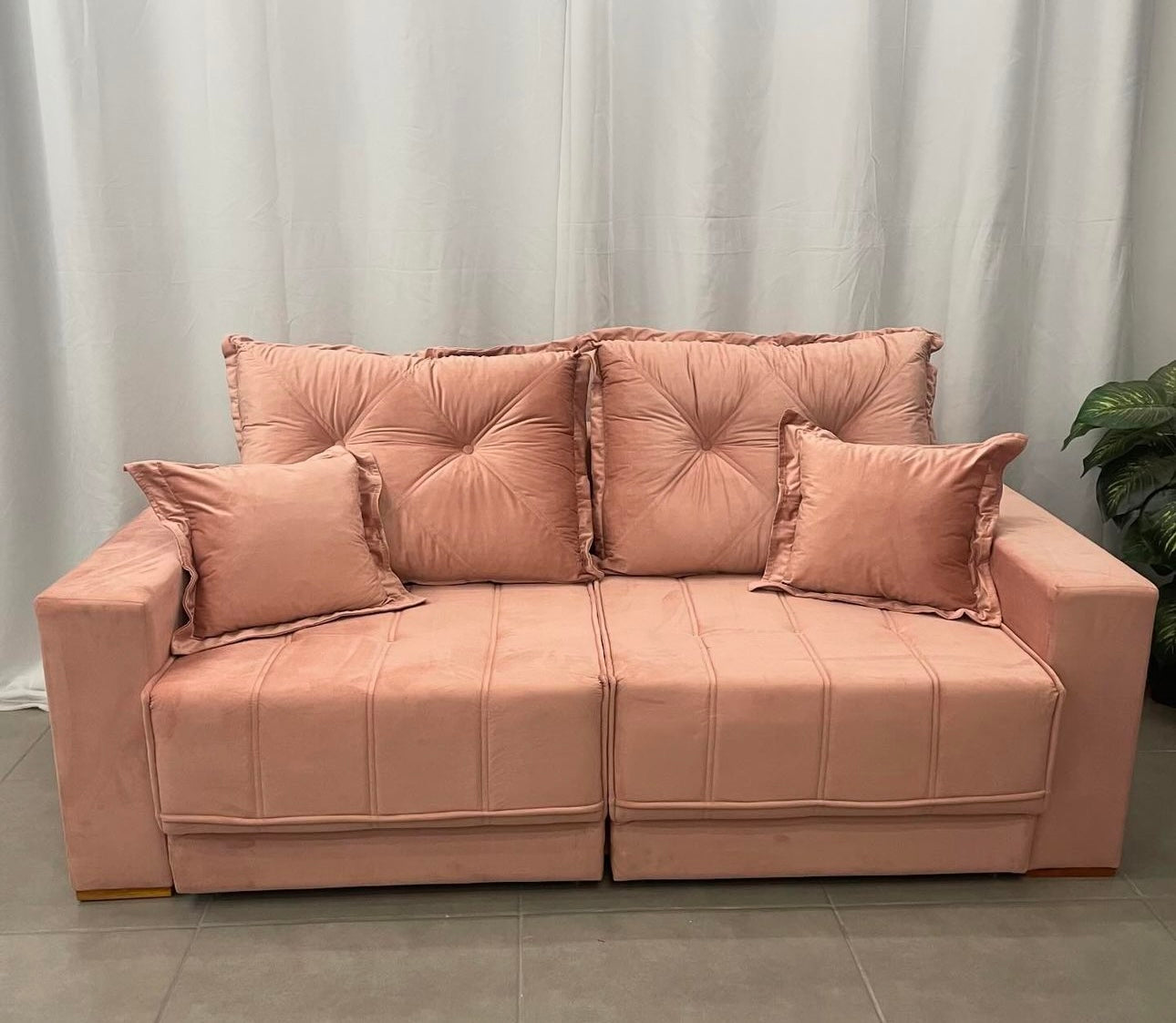 Sofá Pop Retrátil com Almofadas Soltas 3 Lugares Tecido Veludo 200cm Vicam - Móveis furniture