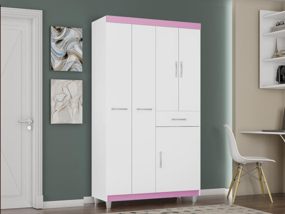Guarda-Roupa Araplac 1005 flex 5 portas – Branco/Rosa - Móveis furniture