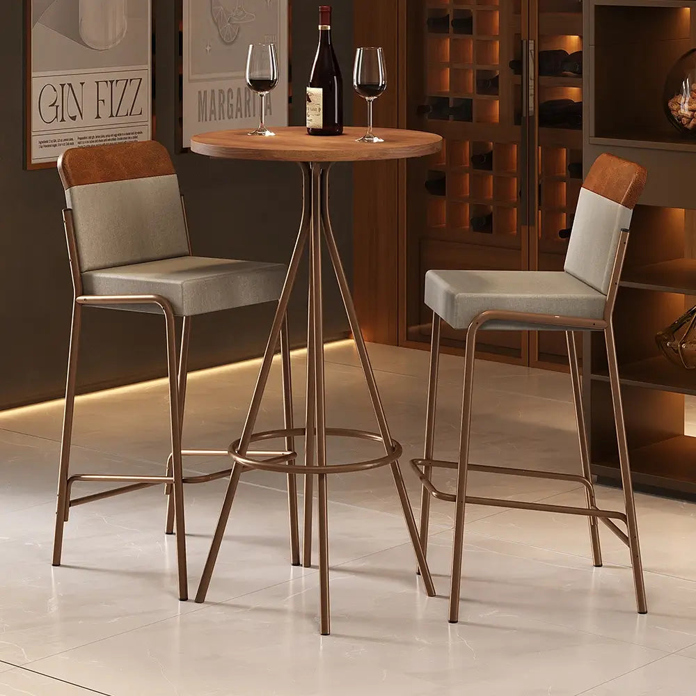 Mesa Bistro 1575 com 2 Banquetas 1753 Redonda em Aço e Tampo Madeirado Carraro