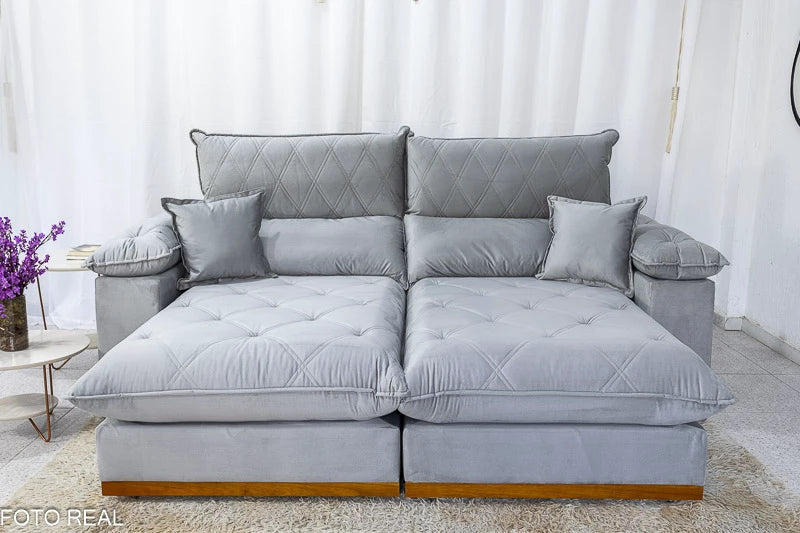 Sofá Retrátil Reclinável 2.30m Magnum Veludo Prata - Molas Ensacadas